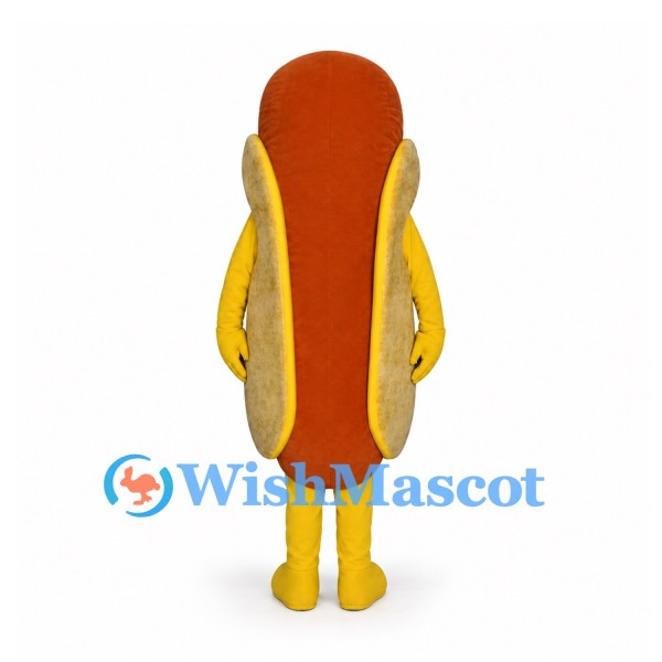 Hot Dog Mascot Costume with Smiling Sausage and Yellow Legs