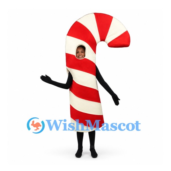 Candy Cane Mascot Costume with Red and White Stripes