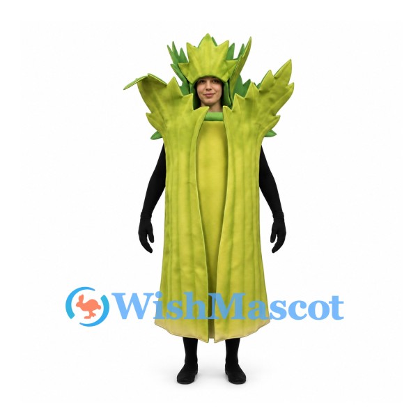 Celery Mascot Costume in Green with Tall Leaf Crown