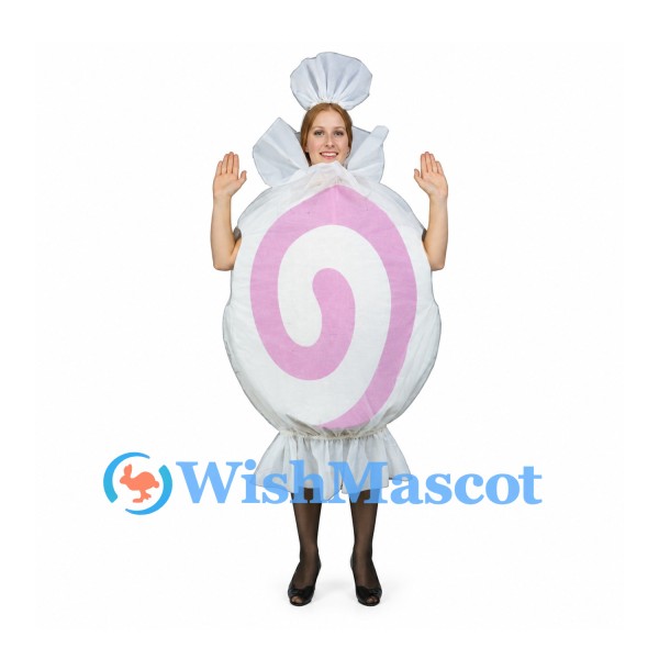 Candy Mascot Costume with Pink Spiral and White Wrapper