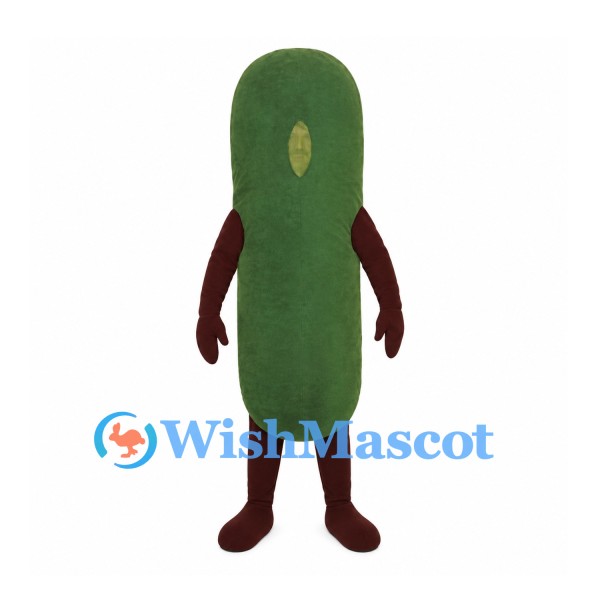 Cucumber Mascot Costume in Dark Green with Long Rounded Body
