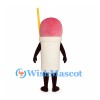 Milkshake Mascot Costume with Pink Top and Yellow Straw