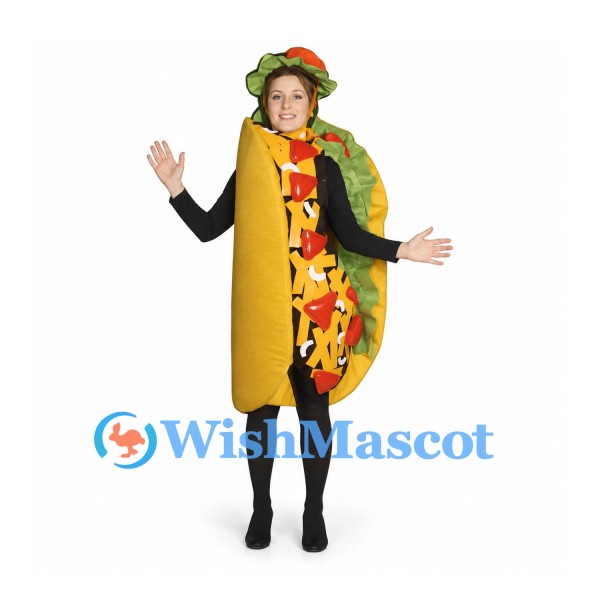 Taco Mascot Costume with Yellow Shell and Colorful Fillings