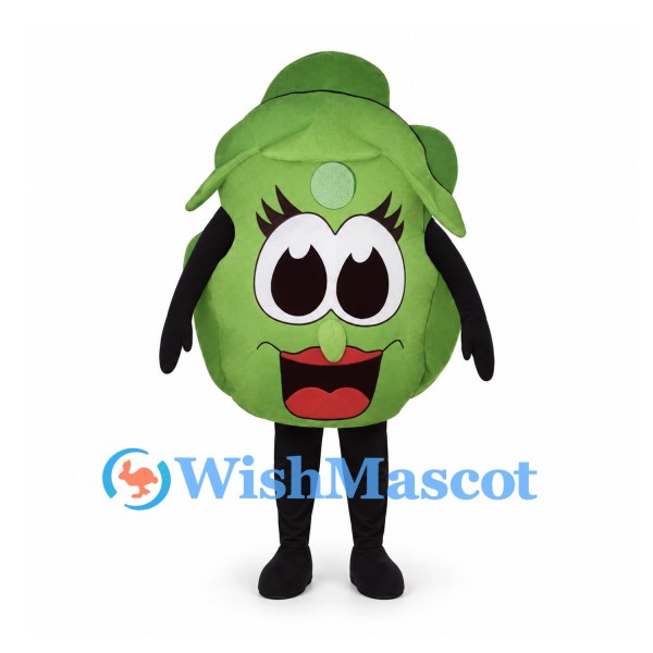 Lettuce Mascot Costume in Green with Large Smiling Face