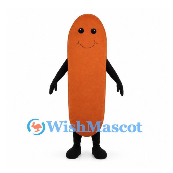Sausage Mascot Costume in Orange with Smiling Face