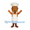 Sausage Chef Mascot Costume with White Apron and Tall Hat