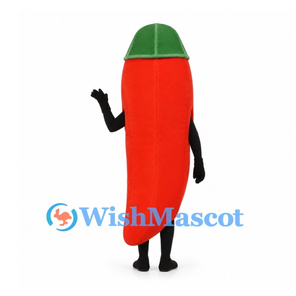 Chili Pepper Mascot Costume in Red with Green Hat and Mustache