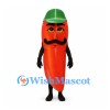 Chili Pepper Mascot Costume in Red with Green Hat and Mustache