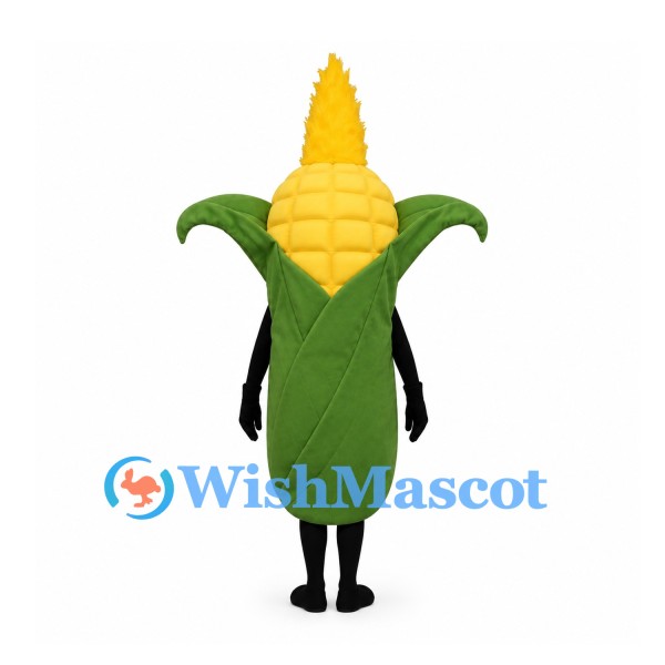 Corn Mascot Costume in Yellow with Green Husk and Smiling Face