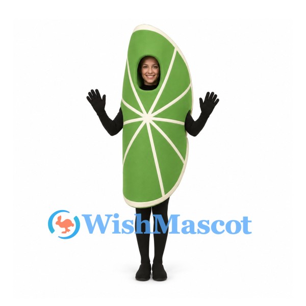 Lime Slice Mascot Costume in Green with Open Face Design