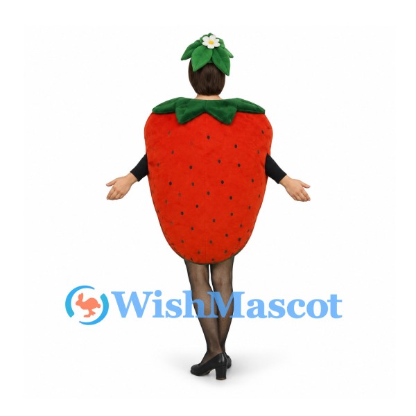 Strawberry Mascot Costume in Red with Green Leaf Collar