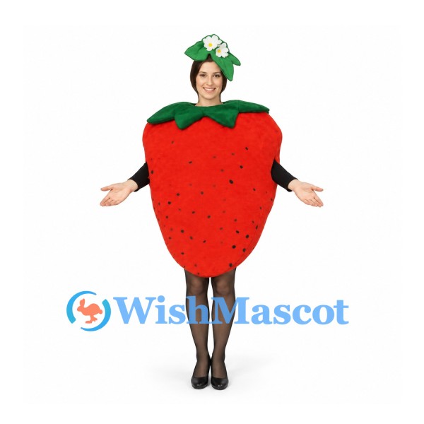 Strawberry Mascot Costume in Red with Green Leaf Collar