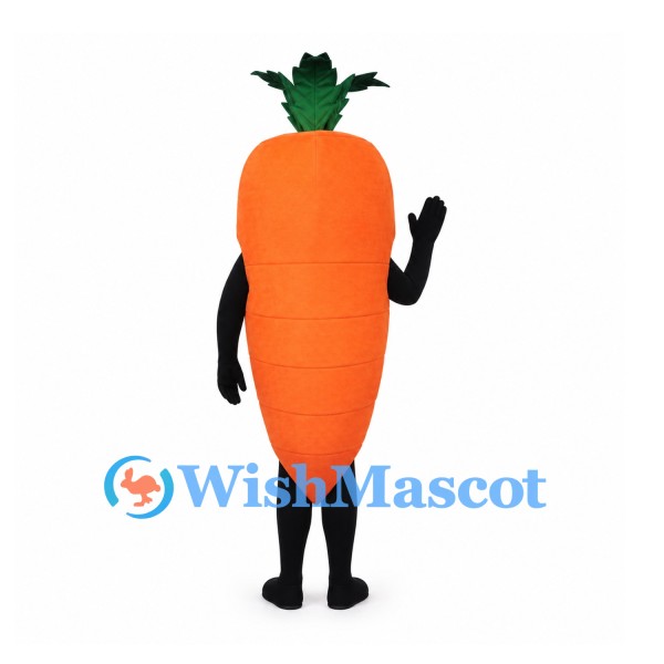 Carrot Mascot Costume in Orange with Green Leaves and Smiling Face
