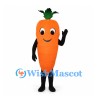 Carrot Mascot Costume in Orange with Green Leaves and Smiling Face