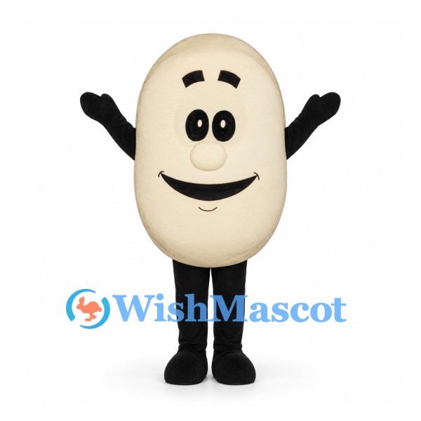 Egg Mascot Costume in Cream with Smiling Face