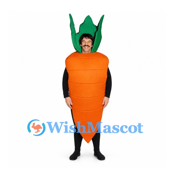 Carrot Mascot Costume in Orange with Open Face Leaf Hood