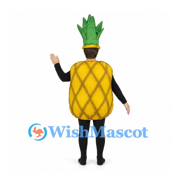 Pineapple Mascot Costume with Yellow Patterned Body and Leaf Hat