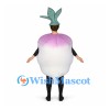 Turnip Mascot Costume in White and Purple with Green Leaf Hat