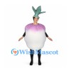 Turnip Mascot Costume in White and Purple with Green Leaf Hat