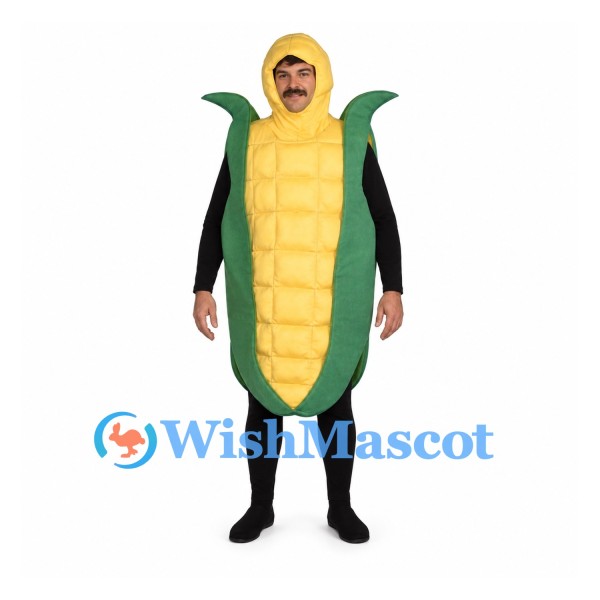 Corn Mascot Costume with Yellow Kernels and Green Husk