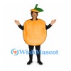 Orange Mascot Costume with Green Leaf Hat and Open Face