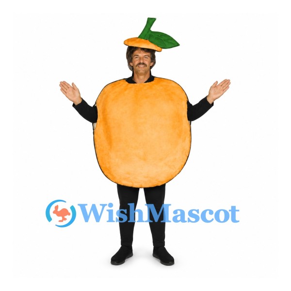 Orange Mascot Costume with Green Leaf Hat and Open Face