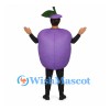 Plum Mascot Costume in Purple with Green Leaf Hat