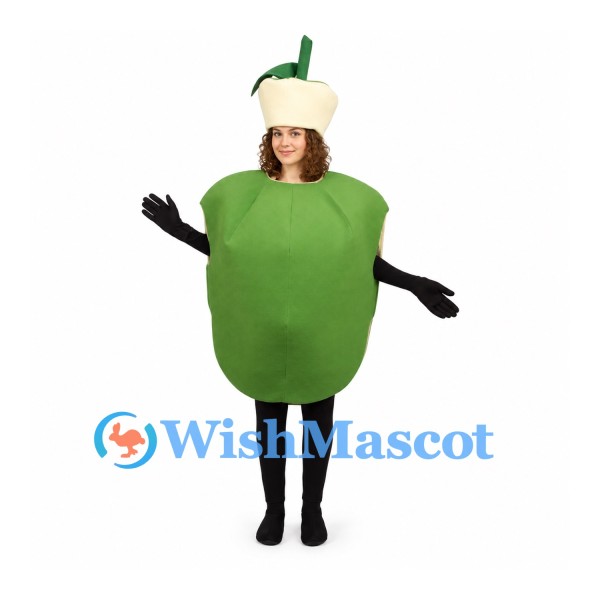 Apple Mascot Costume in Green with Cream Core Hat