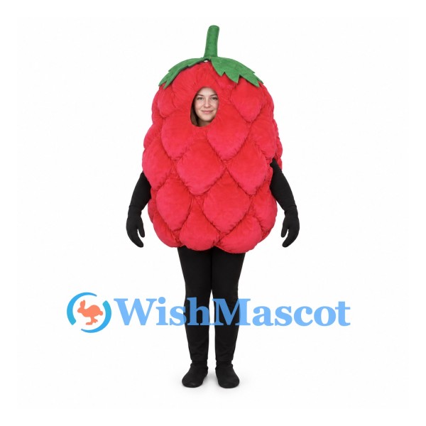 Raspberry Mascot Costume in Red with Layered Berry Segments