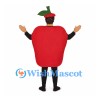 Apple Mascot Costume in Red with Smiling Face and Leaf Hat