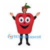 Apple Mascot Costume in Red with Smiling Face and Leaf Hat
