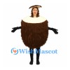 Coconut Mascot Costume with Brown Shaggy Shell and White Top