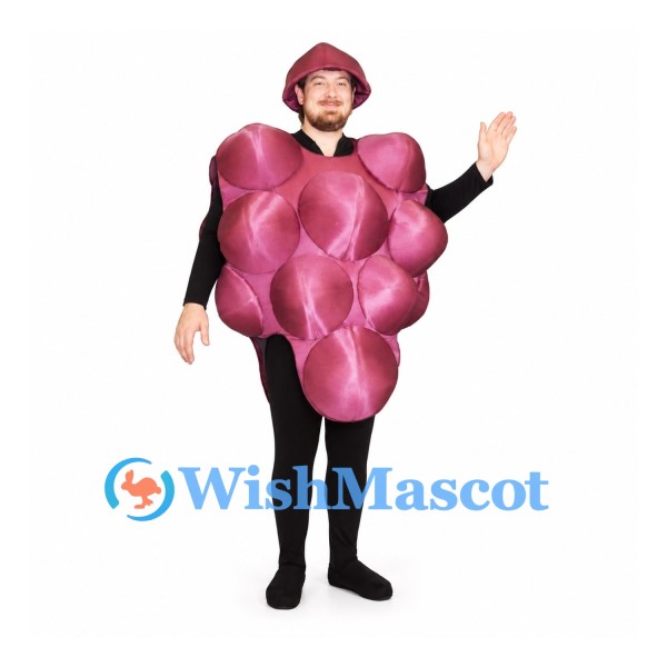 Grape Mascot Costume with Purple Cluster Body and Matching Hat