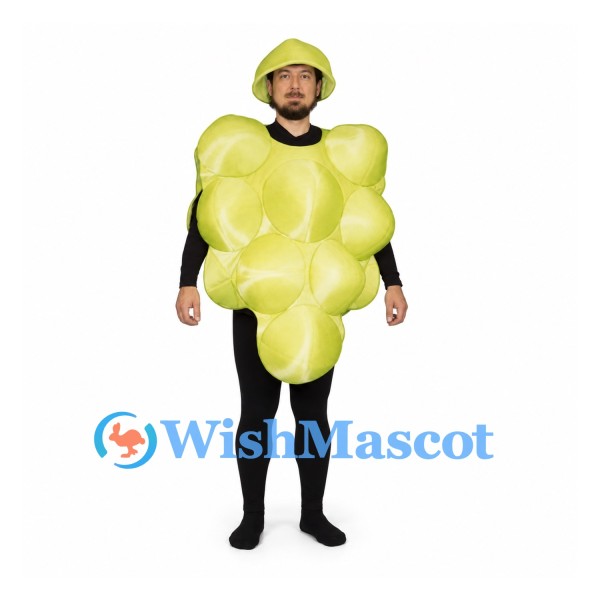 Grape Mascot Costume with Green Cluster Body and Matching Hat