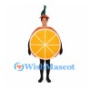 Orange Slice Mascot Costume with Leaf Hat and Open Face