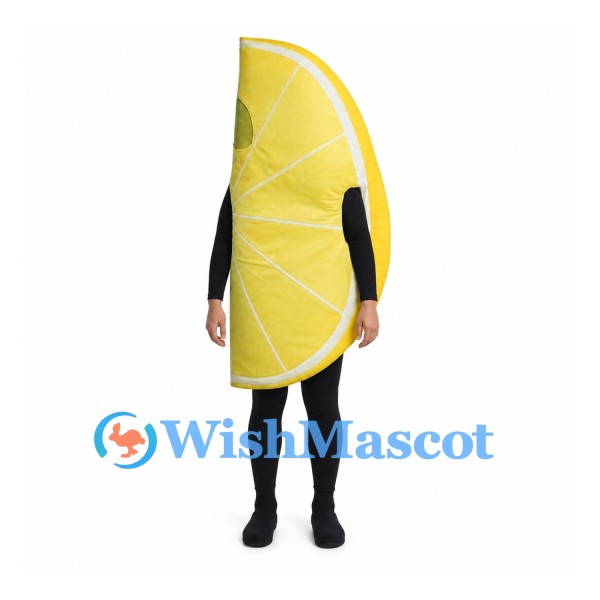 Lemon Slice Mascot Costume in Yellow with Open Face Design