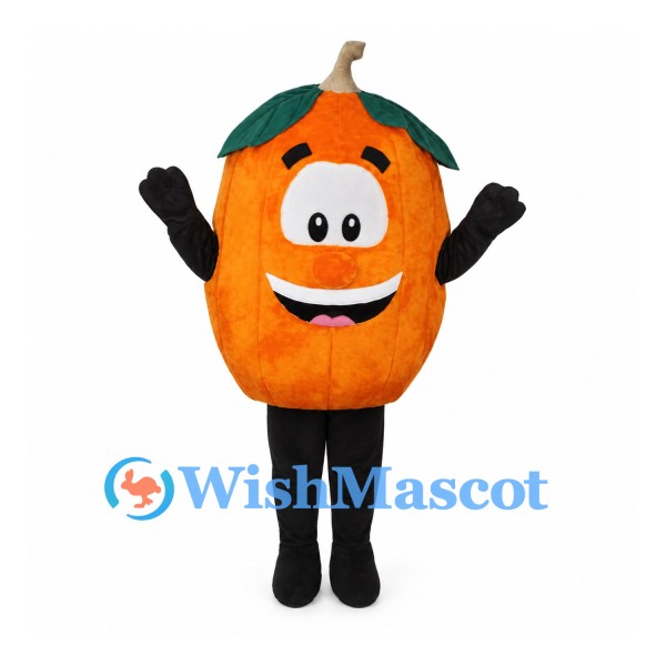 Pumpkin Mascot Costume in Orange with Green Leaf Top