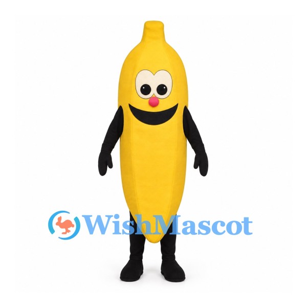Banana Mascot Costume in Yellow with Smiling Face