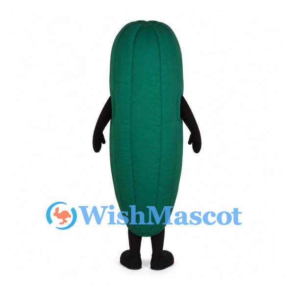 Cucumber Mascot Costume in Green with Large Eyes and Smile