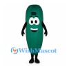 Cucumber Mascot Costume in Green with Large Eyes and Smile