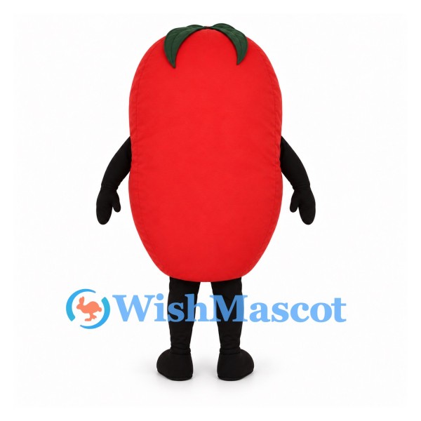 Tomato Mascot Costume in Red with Green Leaves and Smile