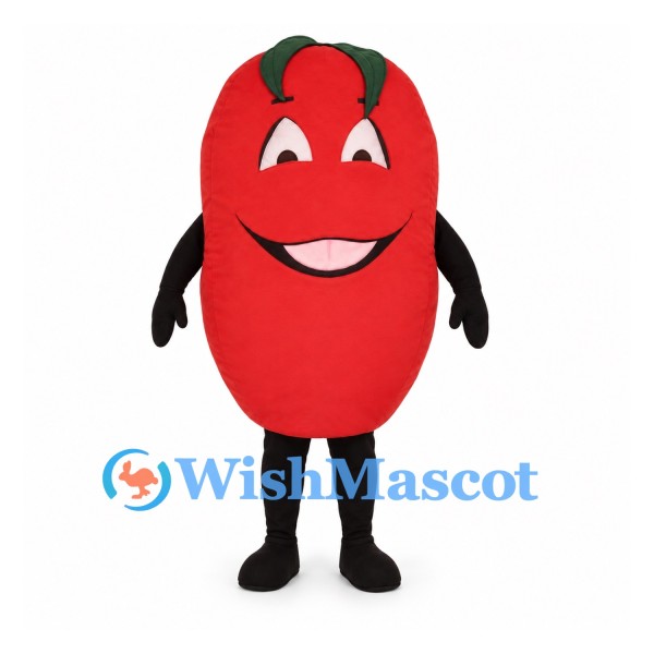 Tomato Mascot Costume in Red with Green Leaves and Smile