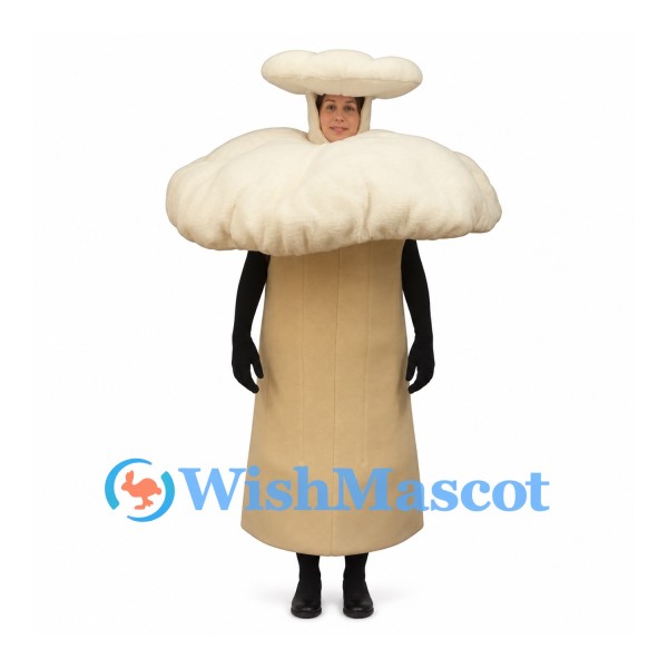 Mushroom Mascot Costume in Cream with Wide Cap and Open Face