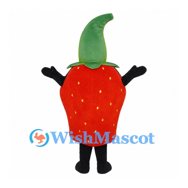 Strawberry Mascot Costume in Red with Tall Green Leaf Hood