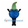 Blueberry Mascot Costume in Blue with Tall Green Leaf Hood