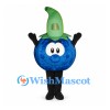 Blueberry Mascot Costume in Blue with Tall Green Leaf Hood