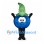 Blueberry Mascot Costume in Blue with Tall Green Leaf Hood