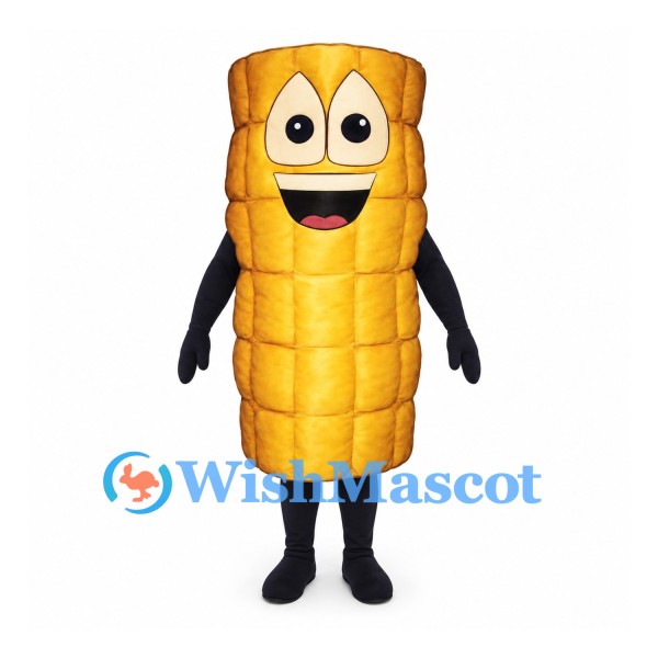 Corn Mascot Costume in Gold with Smiling Segmented Body