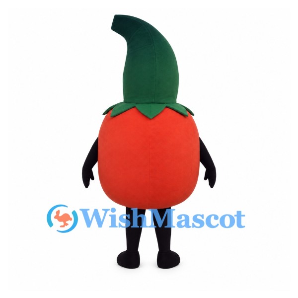 Tomato Mascot Costume in Red with Tall Green Leaf Hood