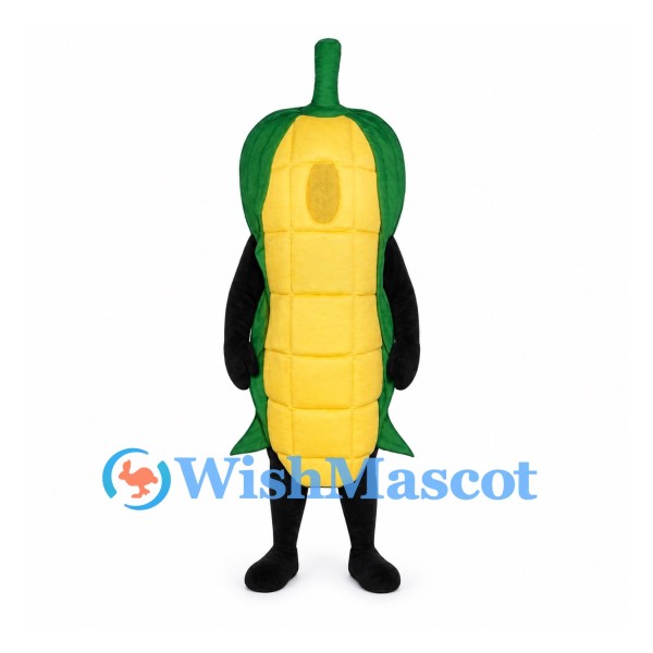 Corn Mascot Costume with Yellow Kernels and Dark Green Husk